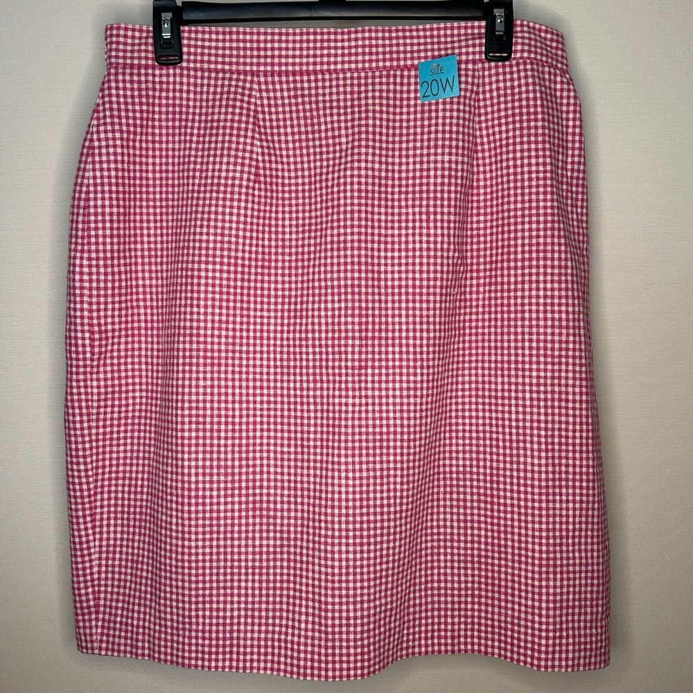 Adolfo Studio Pink Gingham Linen Cotton Pencil Skirt 20W NWT Retro Preppy Picnic